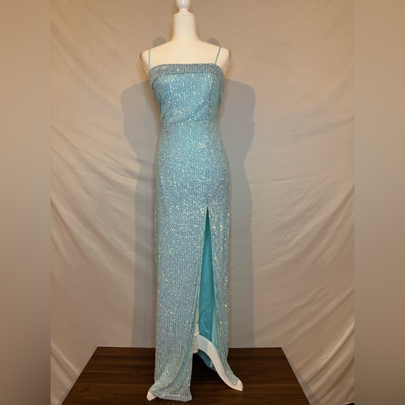Lulus XL Remarkable Radiance Light Blue Iridescent Sequin Maxi Dress - Picture 4 of 12